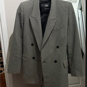 Zara Monochrome Checkered Blazer